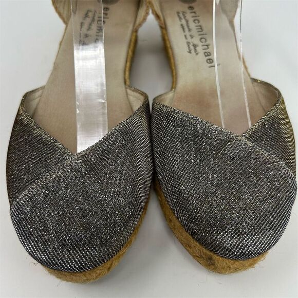 Eric Michael Silver Espadrille Ankle Strap Wedge Sandals Size 37 Summer Casual - Picture 5 of 13